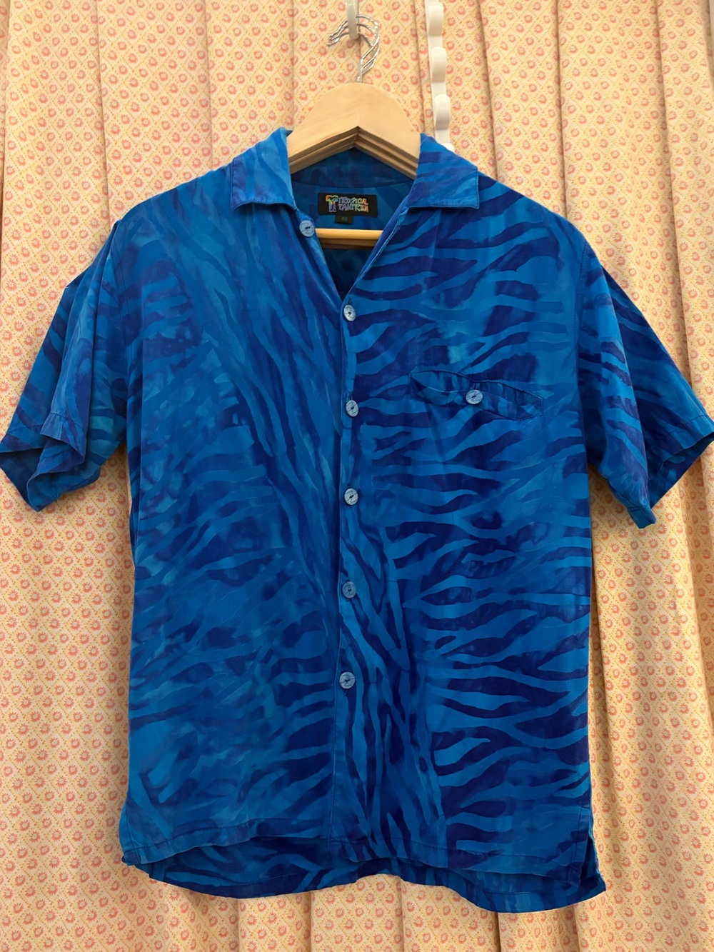 Tropical Tantrum Aloha Shirt 100% Natural Rayon Button-Up Shirt in Blue Zebra